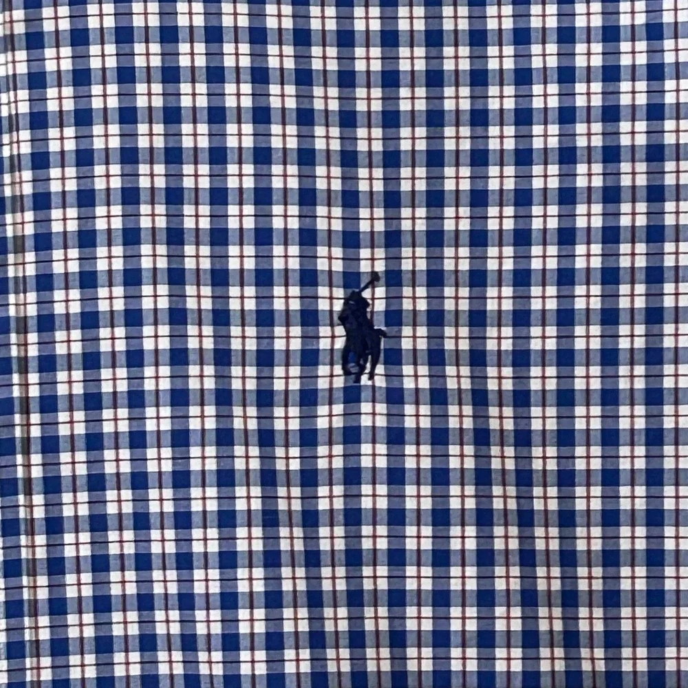 Polo Ralph Lauren Mens Classic Fit Gingham Short Sleeve Button Down Shirt Blue M